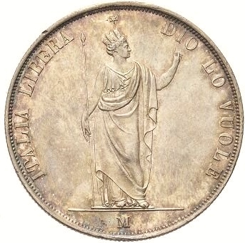 Italia, Gobierno provisional de Lombardía, 5 Liras de 1848 Lombar10