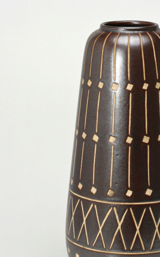 Tall Brown Cylinder Grid Pattern Ceramic Vase (something or nothing?) Anton-10