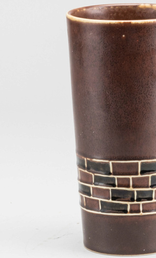 Tall Brown Cylinder Grid Pattern Ceramic Vase (something or nothing?) Herta-11