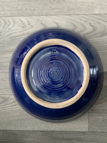 Signed studio bowl modern bright blue, lime etc, VE mark  B0ac0d10
