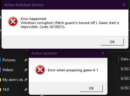 Active Anticheat Service error Code: 0x7 (9021) in Windows 11 Active10