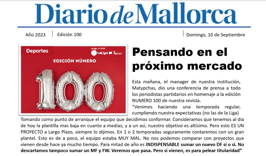 Diario de Mallorca - Edicion 100, "Pensando en el proximo mercado" 10010