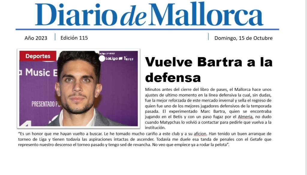 Diario de Mallorca - "Vuelve Bartra a la defensa" 11510