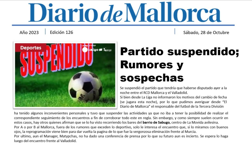 Diario de Mallorca "Partido suspendido; Rumores y Sospechas" 12610