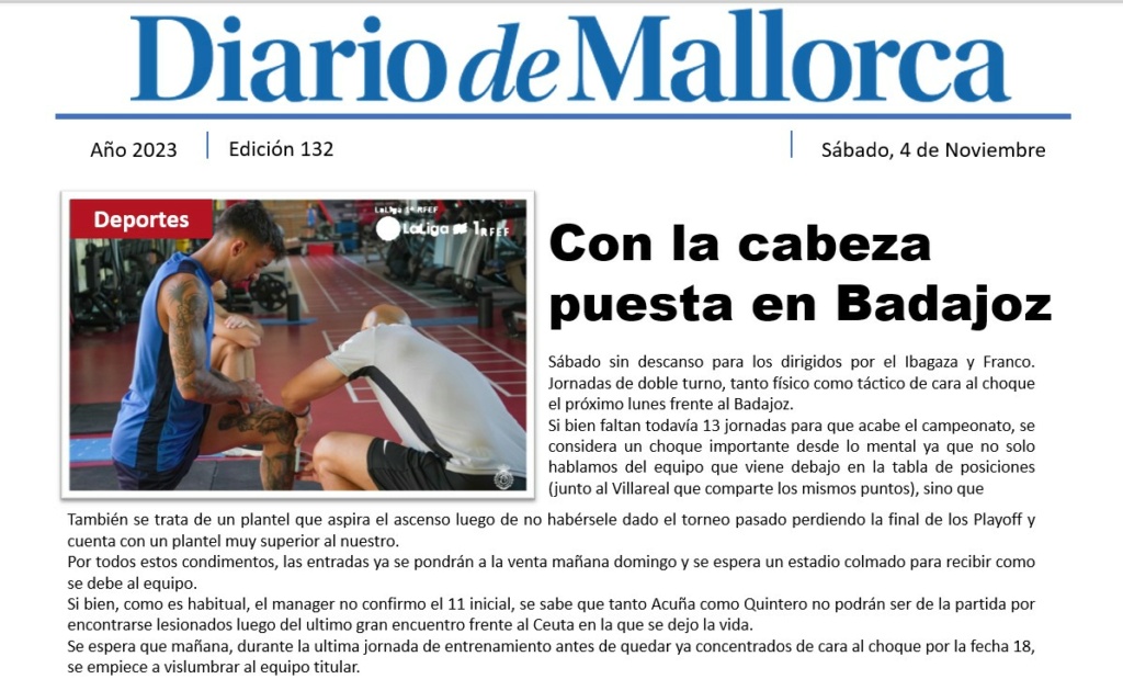 Diario de Mallorca "Con la cabeza puesta en Badajoz" 13210