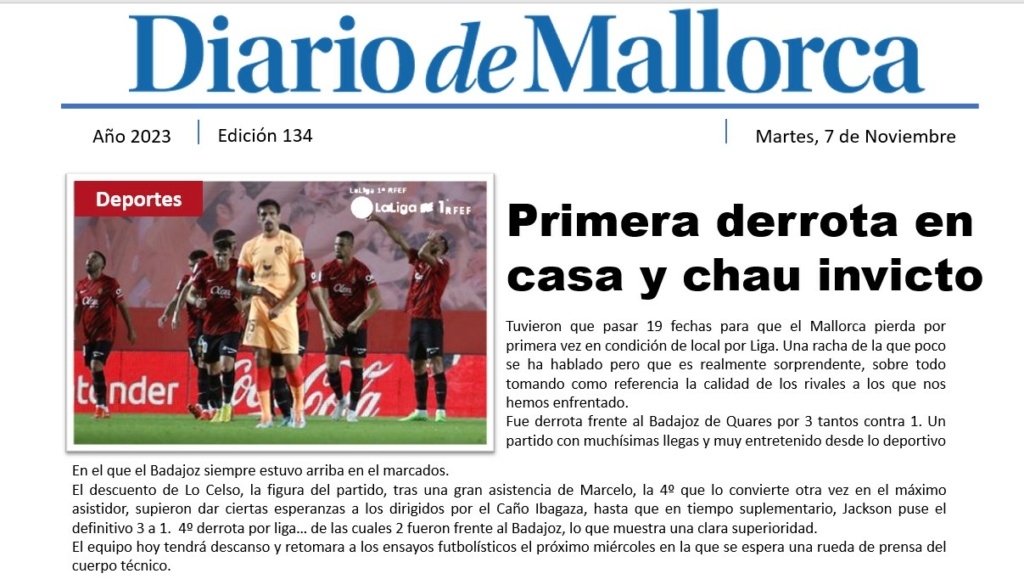 Diario de Mallorca "Primera derrota en casa y chau invicto" 13410