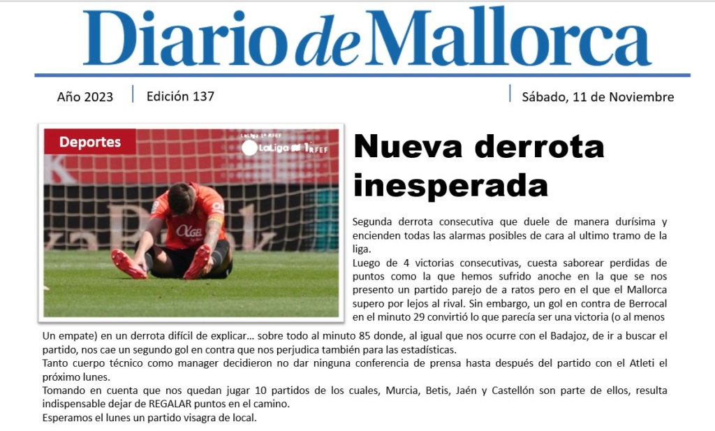 Diario de Mallorca "Derrota que duele" 13711