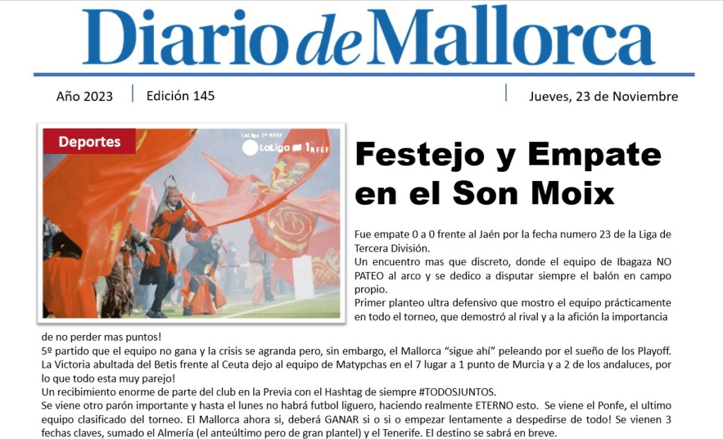 Diario de Mallorca "Festejo y Empate en el Son Moix" 14510