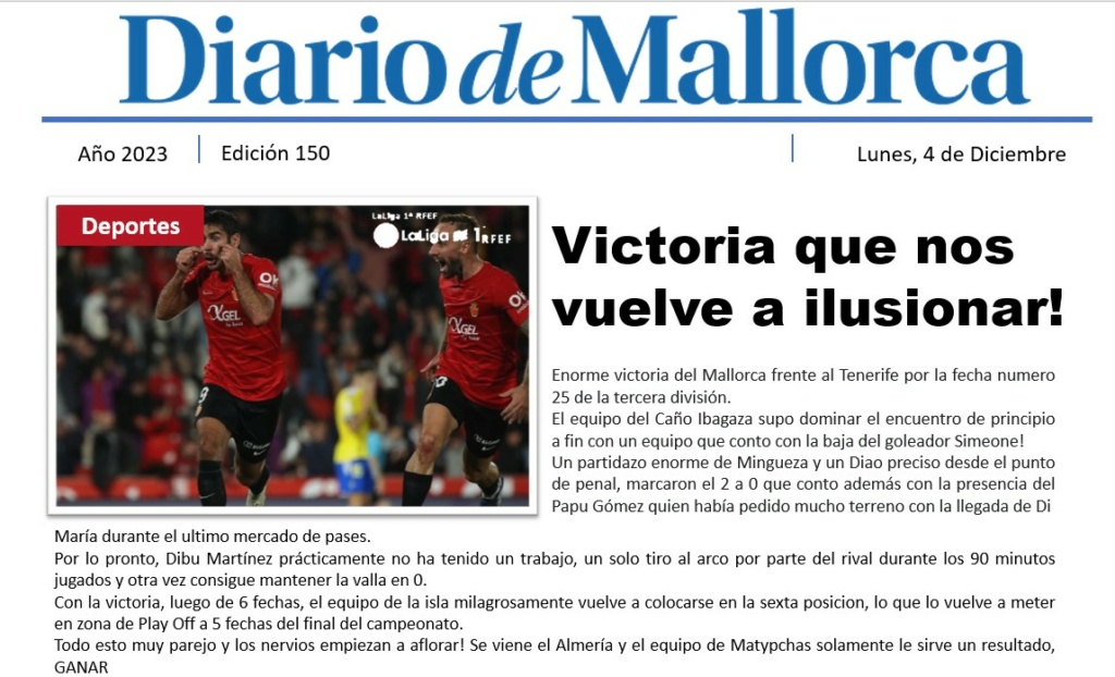 Diario de Mallorca "Victoria que nos vuelve a ilusionar!" 15010