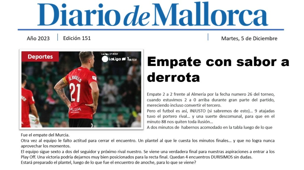 Diario de Mallorca "Empate con sabor a derrota" 15110
