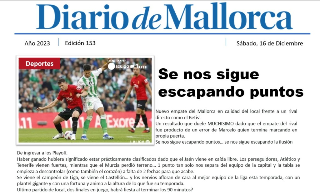 Diario de Mallorca "Se nos sigue escapando puntos" 15310
