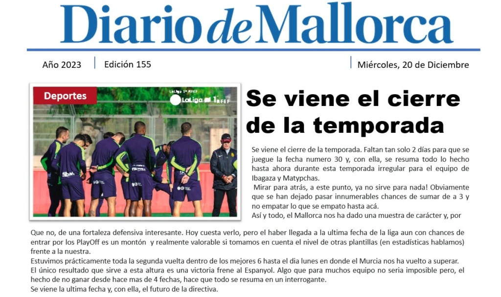 Diario de Mallorca "Se viene el cierre de la temporada" 15510
