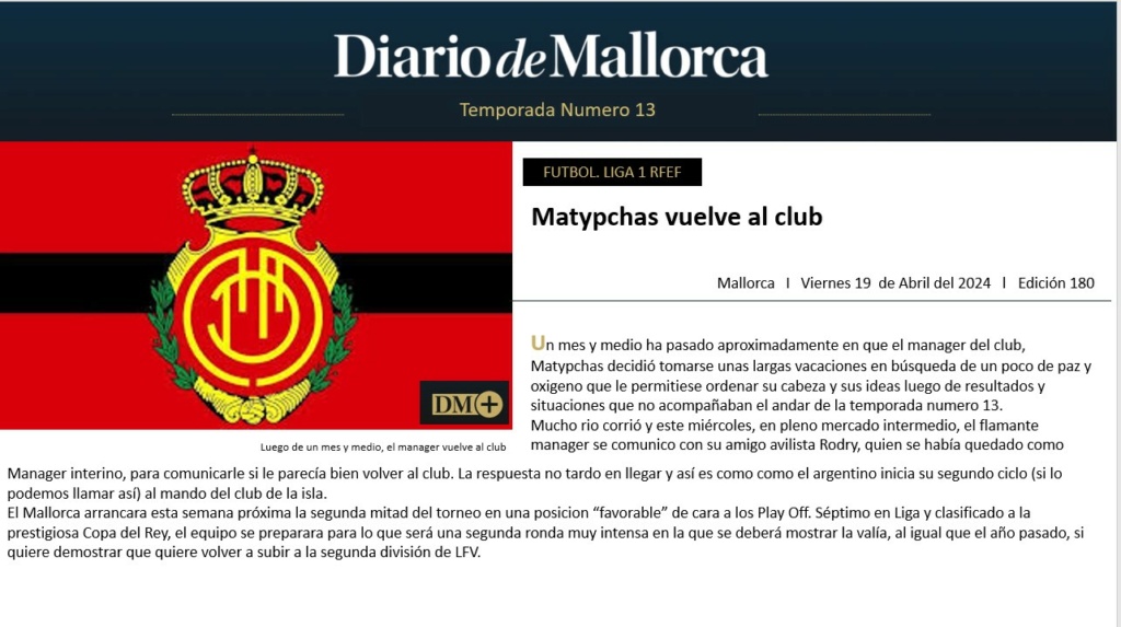 Diario de Mallorca - Matypchas vuelve al club 18010