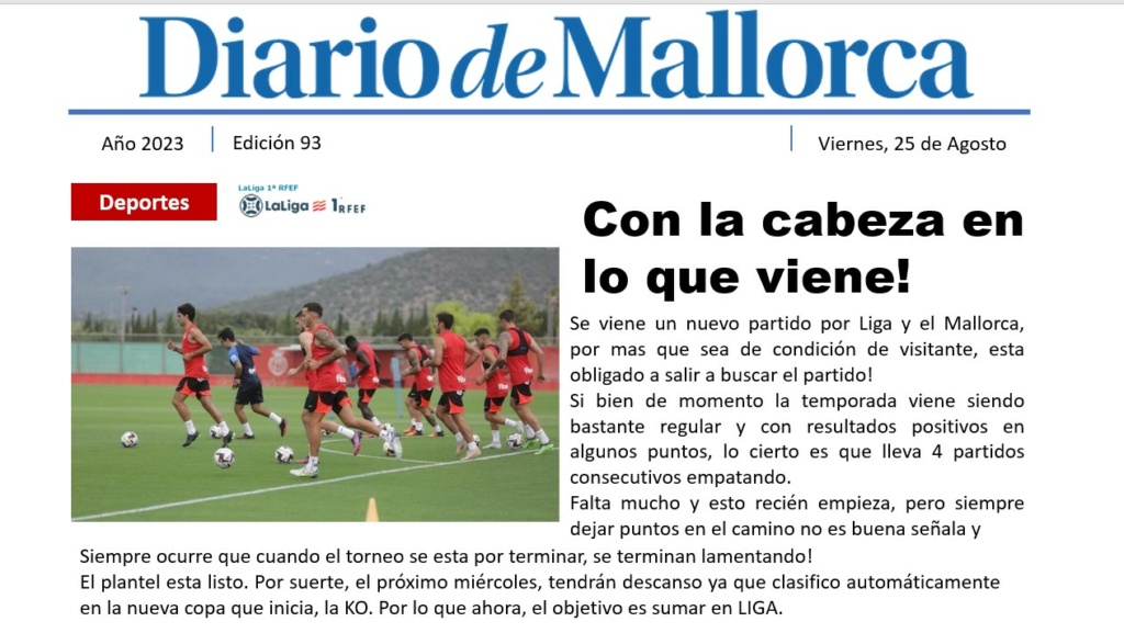 Diario de Mallorca "Con la cabeza puesta en lo que viene" 9310