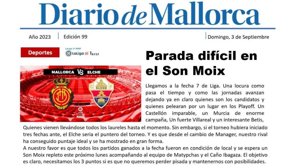 Diario de Mallorca "Parada dificil en el Son Moix" 9910