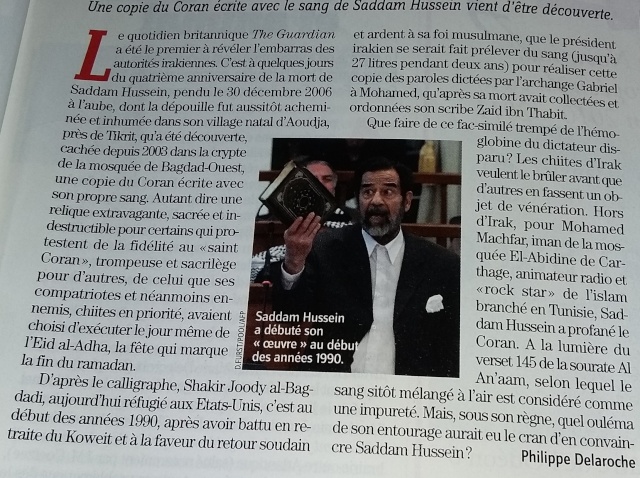 Copie du Coran avec le sang de Saddam Hussein. 20151012