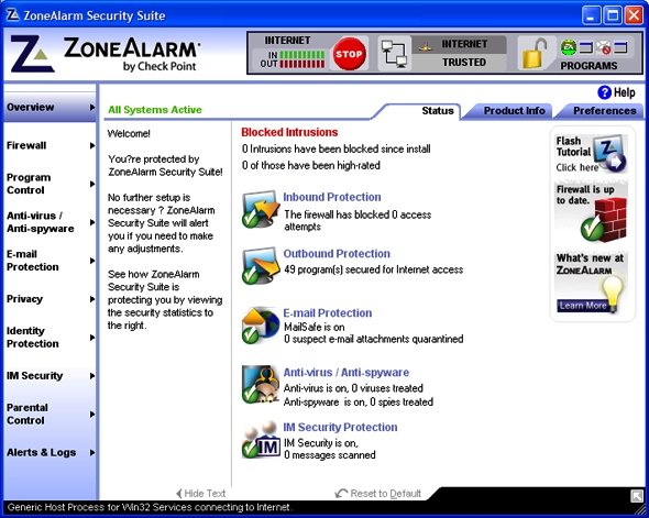 ZoneAlarm Security Suite 7.0.408 for Windows 2000/XP Zass10