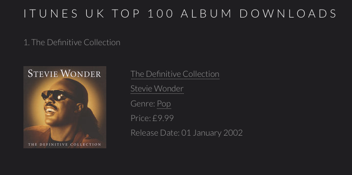 17/09/2015 Stevie Wonder - N1 in UK iTunes TOP100 Albums Sw110