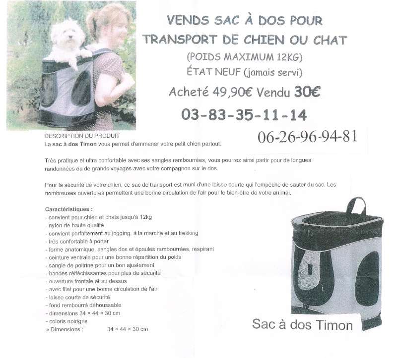 Vends sac à dos pour transport chien ou chat Annonc10