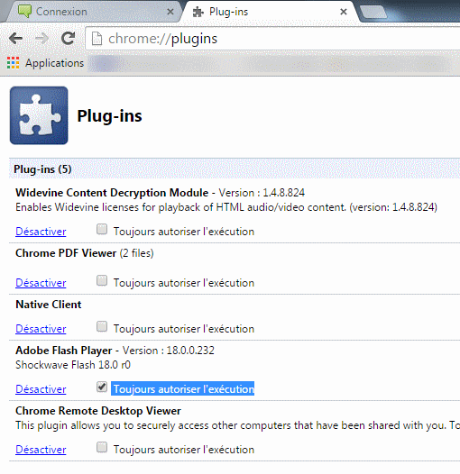 Un plug-in ne se met plus en marche Chrome10