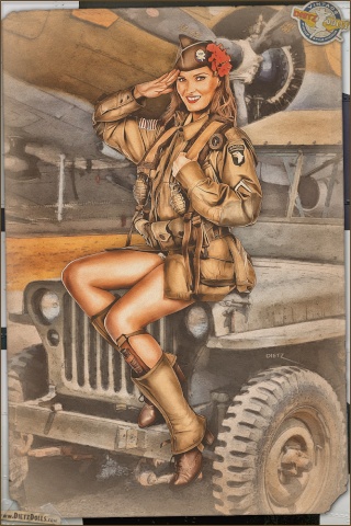 (Raccoon doll Lucy) Pinup militaire: veste, bottes, casque Pinups11