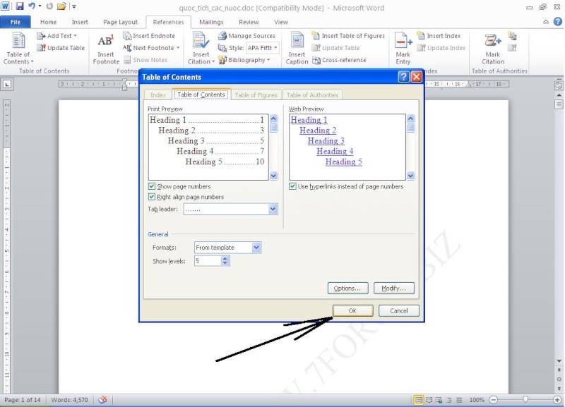 Tạo mục lục tự động trong soạn thảo văn bản MS office 2007-2010 1010