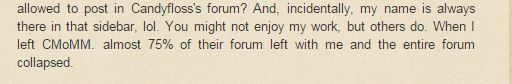 DISSENTION IN THE RANKS ON CANDYFLOSS'S ANTI-FORUM?  BENNETT RATCHETING UP THE ANTE? Mutton17