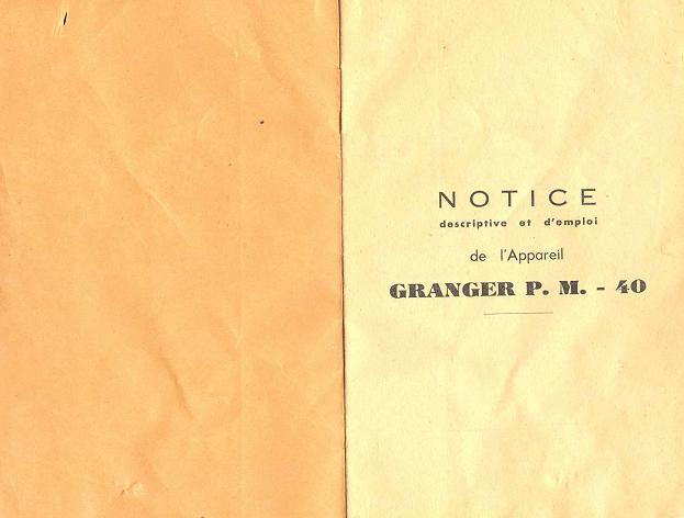 Appareil Granger Petit Modéle Mle 1940 Notice10