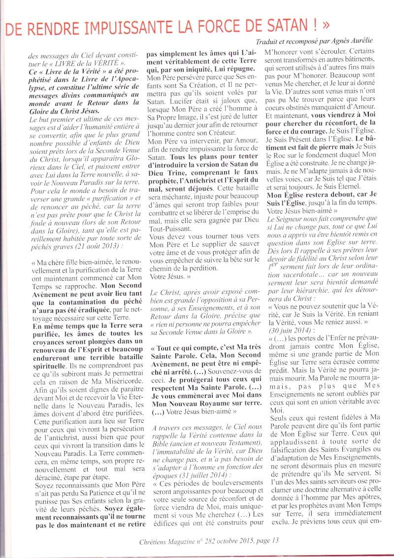 magazine - Le "Chrétiens Magazine" du mois d'octobre 2015 consacre un article à Maria de la Divine Miséricorde Mdm_0012