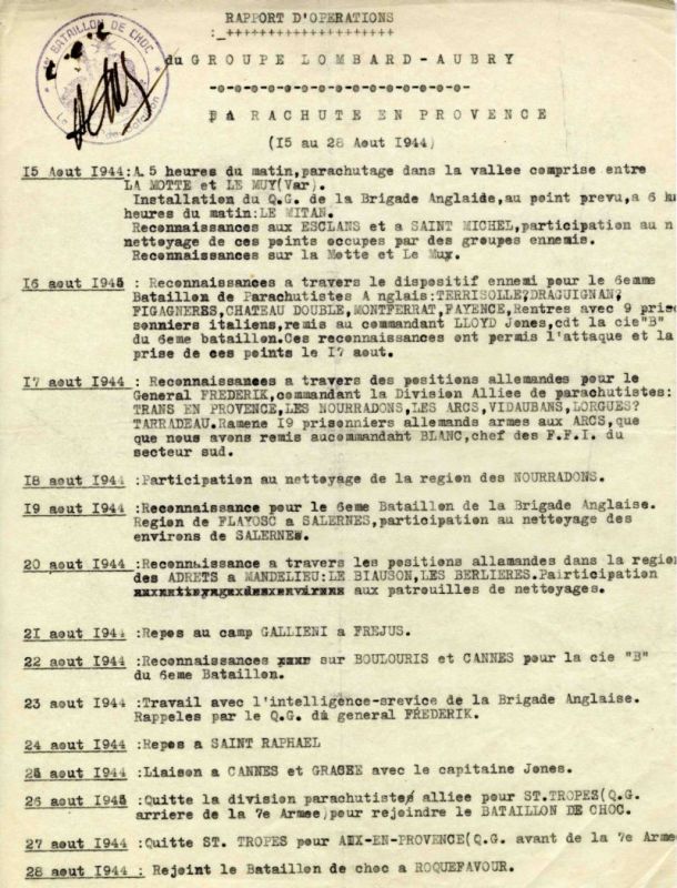 RAPPORT D'OPÉRATION DU PARACHUTAGE EN PROVENCE Choc0014