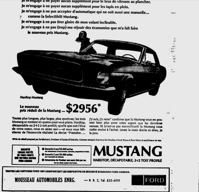 Des publicités en français pour la Mustang 1967 Mustan10