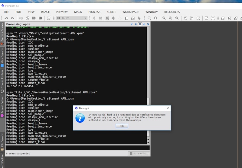Problème avec pixinsight process icons Pixins10