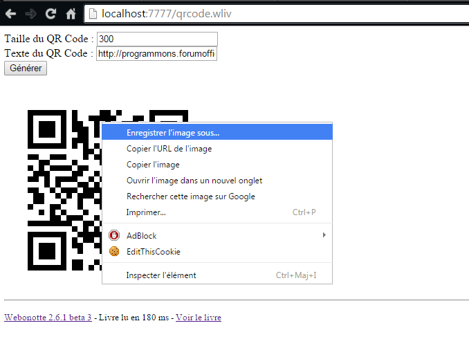 Générer un code QR (QRCode) Webono10