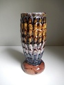 Moulded pine cone like vase with heavy drip glaze. Unmarked. Dscn9121