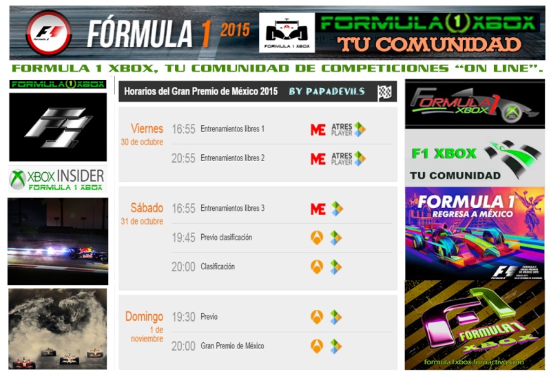  F1 2015 REAL / Horarios Y Canales de TV en DIRECTO. / Gran Premio de México / Libres 1, 2, y 3, Clasificación, y Carrera / 29 - 31 de Octubre, y 01 de Noviembre de 2015. 201516