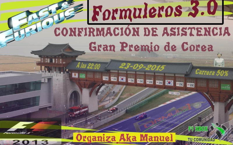  F1 2013 / CONFIRMACION GP DE COREA / CTO. FORMULEROS 3.0 / Miércoles , 23 de Septiembre a las 22:00 horas Formul11