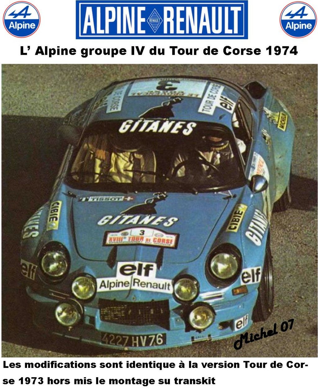 Alpine A110 Groupe IV Tour de Corse 1974 1/24 Heller 80745 + transkit 116