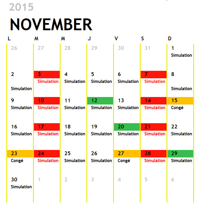 Horaire de simulation Novemb10