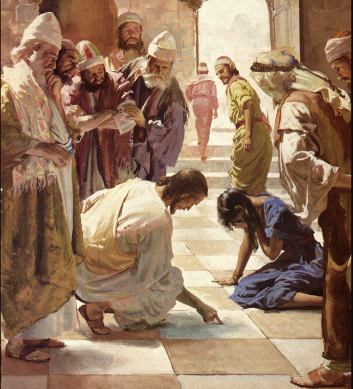 Jésus la traite avec respect, dignité, et l'invite au plus de l'Amour : l'accueil de la Miséricorde. Jzosus34