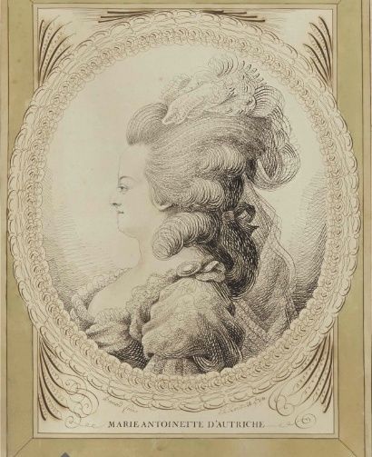 Les Bernard : portraits calligraphiques, dit au trait de plume, de Marie-Antoinette et Louis XVI Marie126
