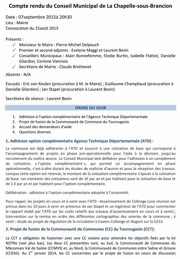 Compte rendu du Conseil Municipal de La Chapelle-sous-Brancion Date : 07septembre 2015 1_copi11