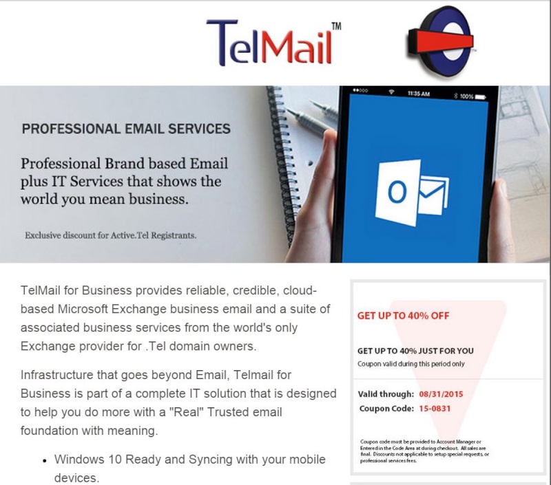 TelMail.com: business e-mail address for .tel Telmai10