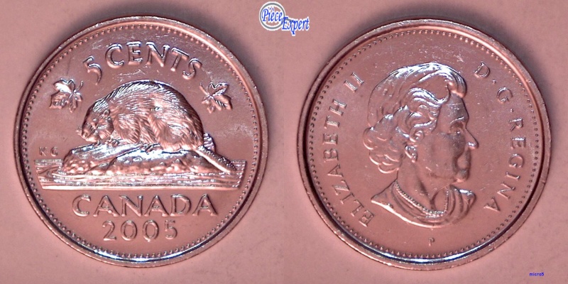 2005P - Éclat de Coin, sur le premier A de cAnada (Die Chip) 5_cent68