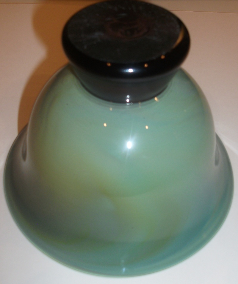 Blue and green glass bowl indistinct signature Dscf4711