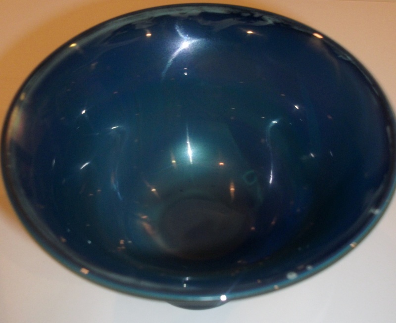 Blue and green glass bowl indistinct signature Dscf4713