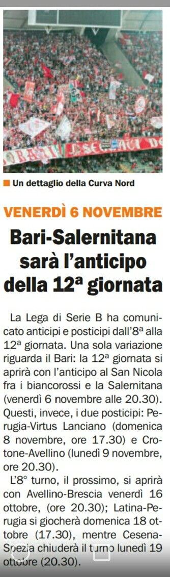 01/10/15 - Epolis - Venerdì 6 Novembre, Bari-Salernitana sarà l'anticipo della 12/a giornata Img_2050