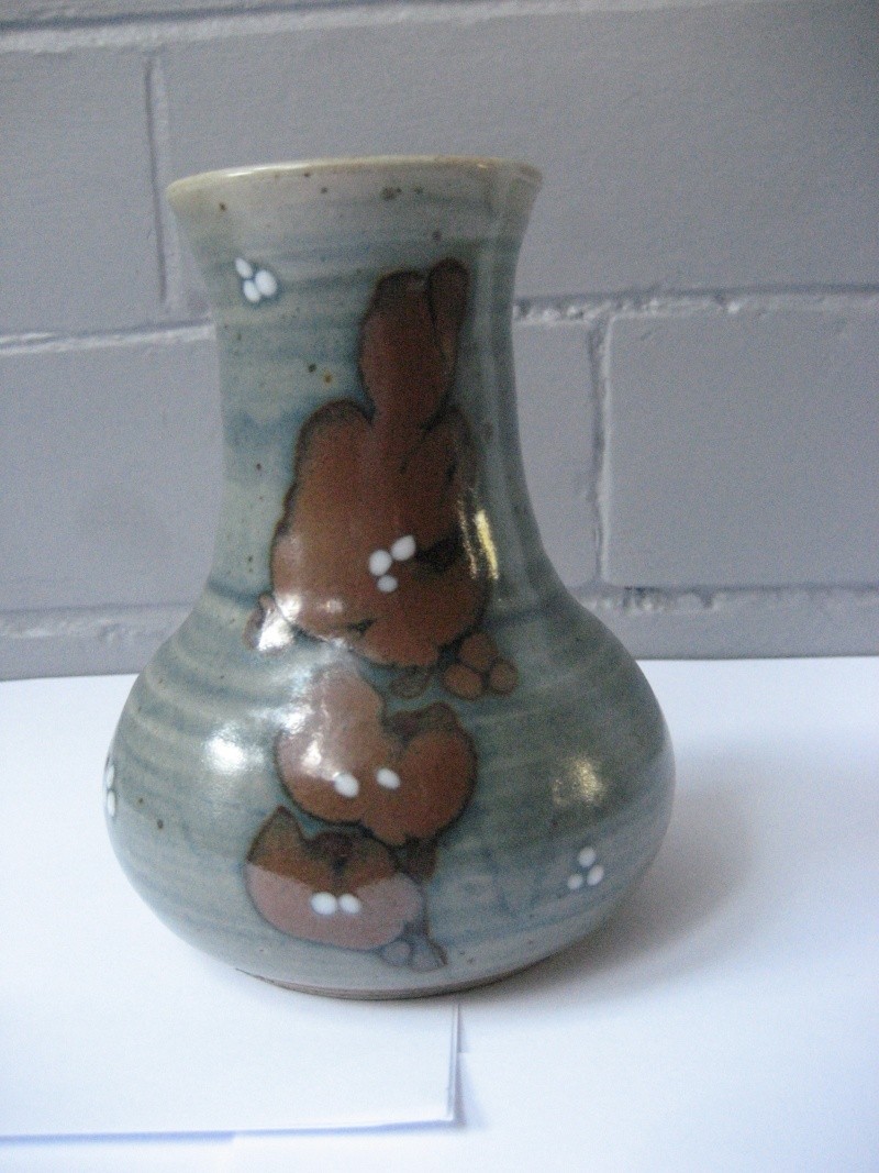Small Vase Ash Colour Glaze Brown Blossom White Dots. MP mark Img_1034