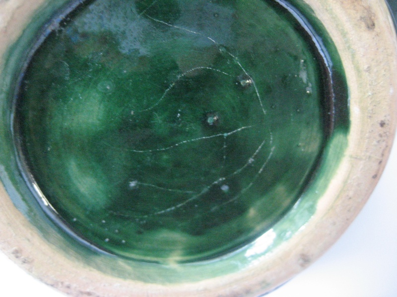 Bulbous Single Handle Dark Green Glaze Grecian Looking Vase. No Mark Img_1113