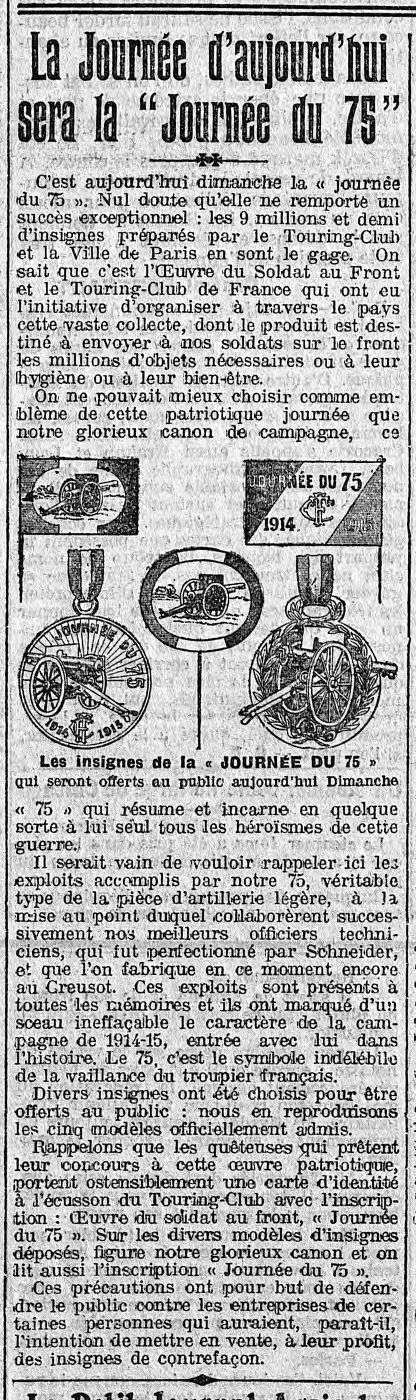 insigne "Gloire aux alliés" canon de 75 - quête patriotique du 7 février 1915 par le Touring Club de France 7_fevr10