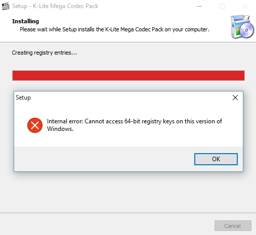 Error during installation - "Internal error: Cannot access 64-bit registry keys on this version of Windows." 110